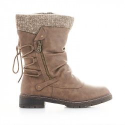 Botas planas Owel atlanta marrones de caña media con cremalleras y tiras - Querol online