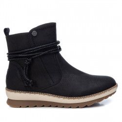 Botines planos Refresh negros con cremallera y detalle de cuerda - Querol online