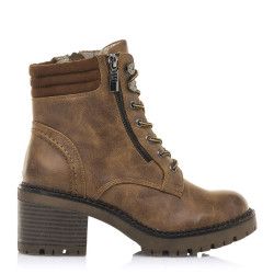 Botins de taló Mustang amb sola tipus track en color marró, té tancament amb cordons i cremallera - Querol online