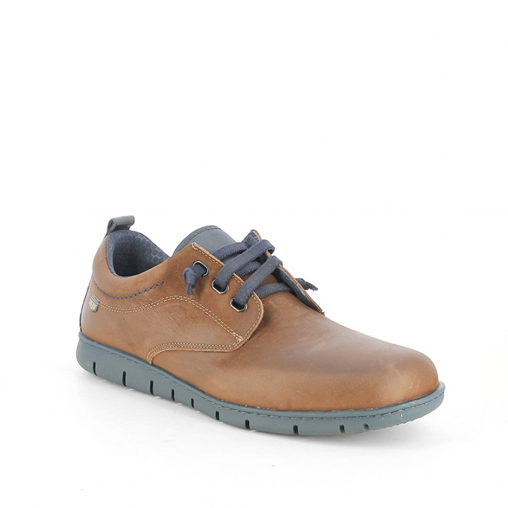 Zapatos sport ONFOOT marrones de piel con suela y cordones azules - Querol online