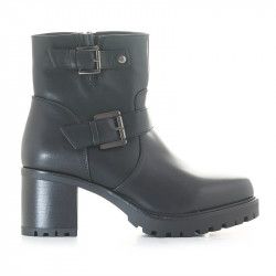 Botins de taló Owel austin negres amb dues tires i sivelles - Querol online