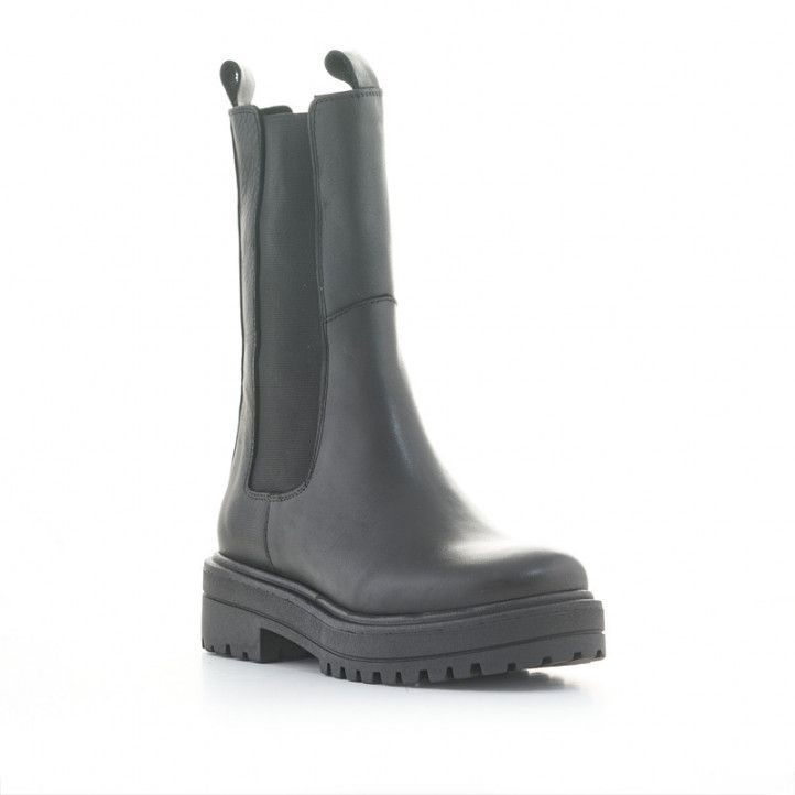 Botas Planas Virginia Negros De Piel Con Suela Track Y Elásticos Laterales  Redlove | Querol