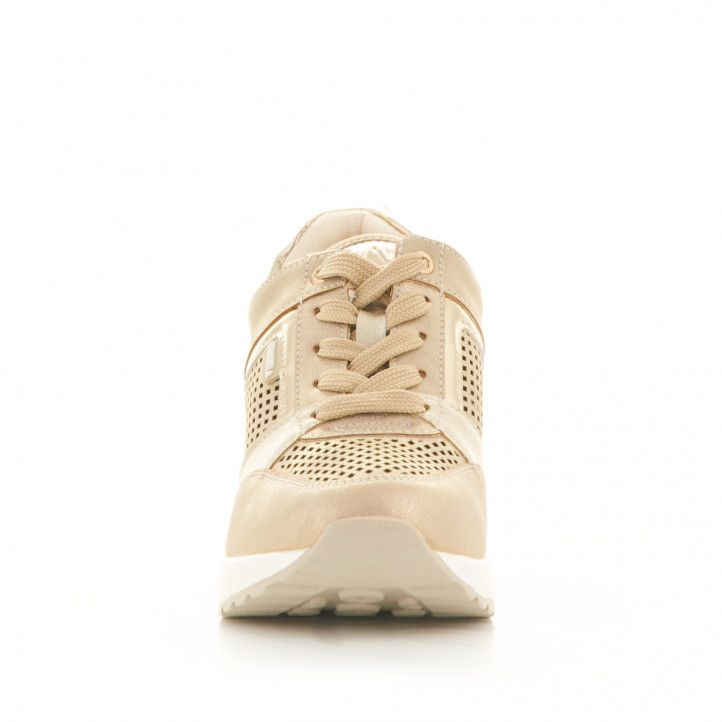 Zapatillas deportivas D'Angela de plataforma doradas metalizadas con cordones y orificios laterales - Querol online