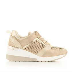 Zapatillas deportivas D'Angela de plataforma doradas metalizadas con cordones y orificios laterales - Querol online