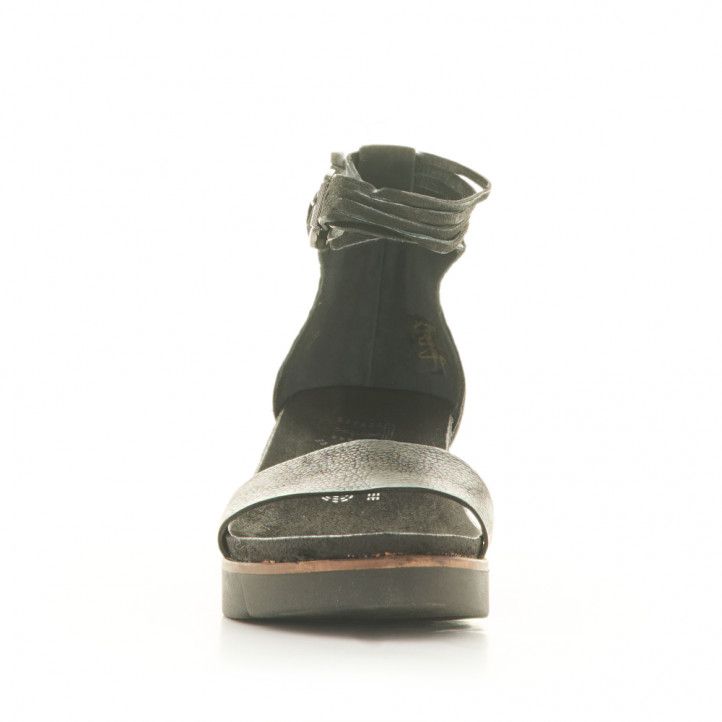 Sandalias cuña Mjus negras de piel con tira en el tobillo - Querol online
