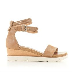 Sandàlies falca Mjus marrons de pell amb tira al turmell - Querol online