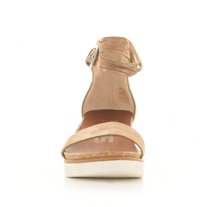 Sandalias cuña Mjus marrones de piel con tira en el tobillo - Querol online
