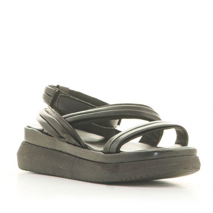Sandalias plataformas Mjus negras de piel con tiras y ajustadas al tobillo - Querol online