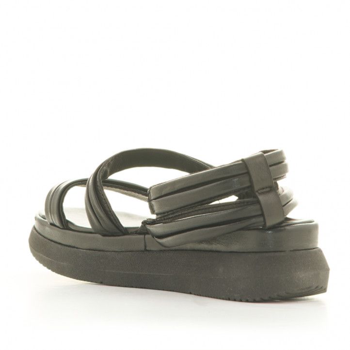 Sandalias plataformas Mjus negras de piel con tiras y ajustadas al tobillo - Querol online