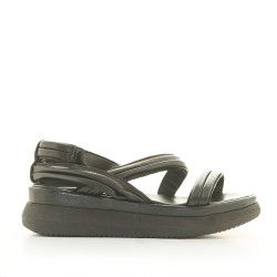 Sandàlies plataformes Mjus negres de pell amb tires i ajusatdes al turmell - Querol online