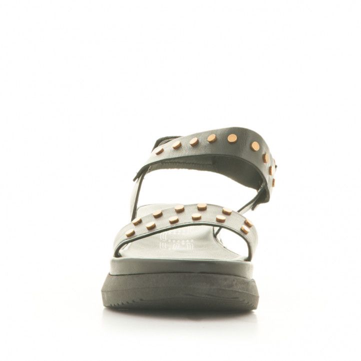 Sandalias plataformas Mjus de piel negras con tachuelas doradas y cierre de velcro - Querol online
