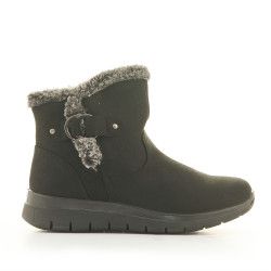 Botines planos MY SOFT negros con cremallera lateral y pelo - Querol online