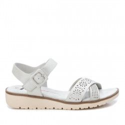 Sandalias cuña Xti blancas de doble tira con detalles troquelados - Querol online