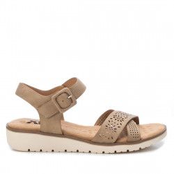 Sandàlies falca Xti marrons de doble tira amb detalls encunyats - Querol online