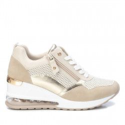 Zapatillas deportivas Xti beige y doradas de malla con cuña - Querol online