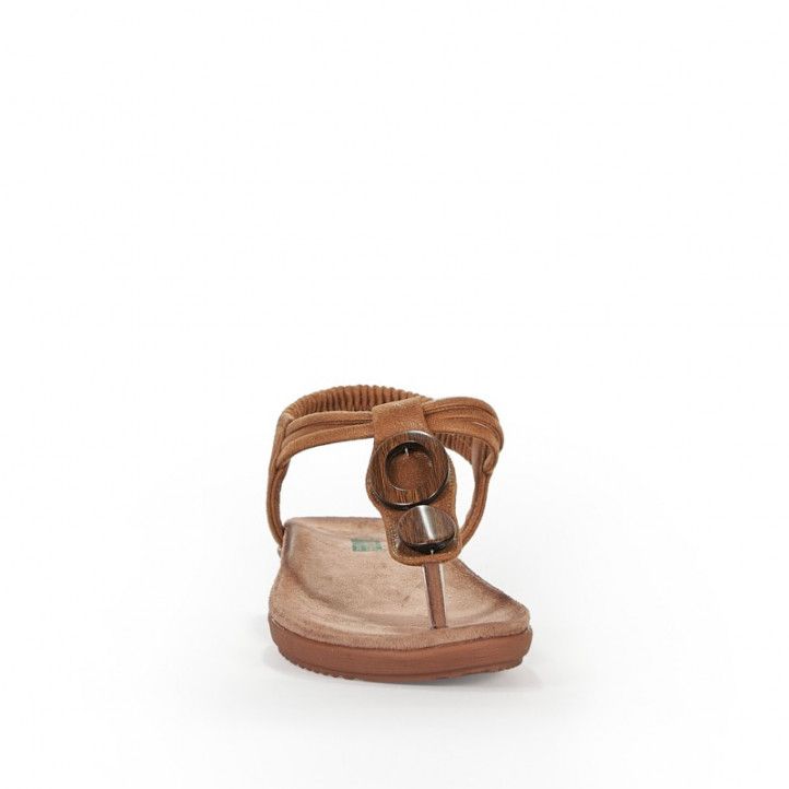 Sandalias planas Amarpies con tira central marrón y detalle en madera - Querol online