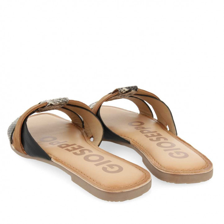 Sandalias planas Gioseppo de piel marrones con tiras de varios colores - Querol online
