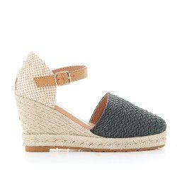 Sandalias cuña D'Angela trenzada negra y crema - Querol online