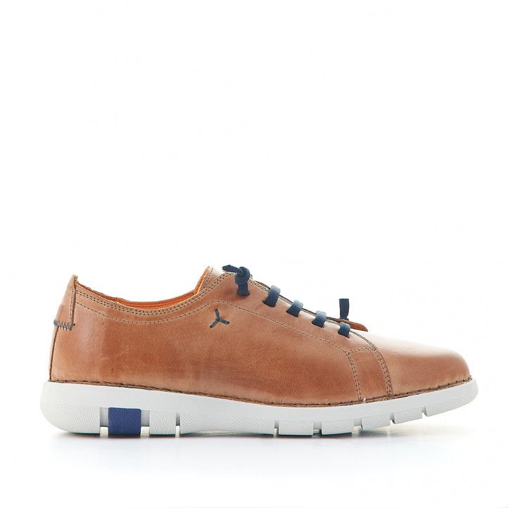 Zapatos sport Zen marrones con cordones elásticos azules - Querol online