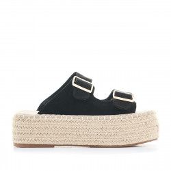 Sandalias plataformas Owel con doble pala y hebilla negras - Querol online