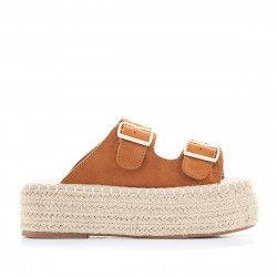 Sandalias plataformas Owel con doble pala y hebilla marrones - Querol online