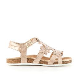 sandalias QUETS! doradas con flores cogidas al tobillo - Querol online