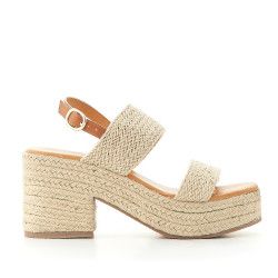 Sandalias tacón Owel elba con tiras de rafia y plataforma - Querol online