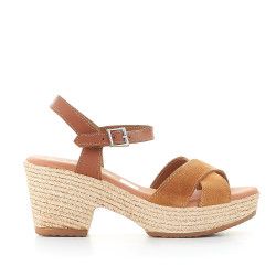 Sandalias tacón Redlove beth marrón con doble tira cruzada y plataforma - Querol online