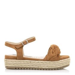 Sandalias plataformas Mustang en color cuero con pala trenzada - Querol online