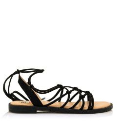 Sandàlies planes Mustang negres amb detall de nusos en l'empenya - Querol online