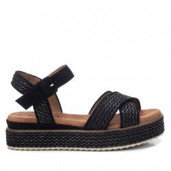 Sandàlies plataformes Refresh negres cort en ràfia i sivella folrada - Querol online