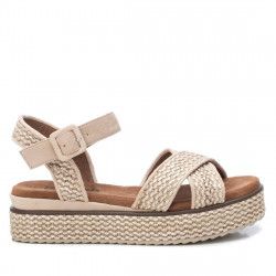 Sandalias plataformas Refresh marrones corte en rafia y hebilla forrada - Querol online