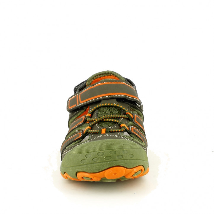 sandalias QUETS! cerradas verdes y naranjas con doble velcro - Querol online