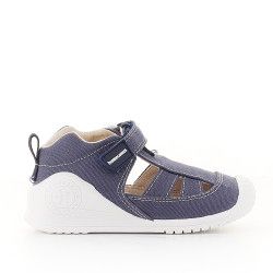 Sandàlies abotinades Biomecanics blau marí de cotó amb plantilla de pell extraïble - Querol online