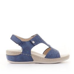 Sandalias cuña Amarpies azules cogidas al tobillo - Querol online