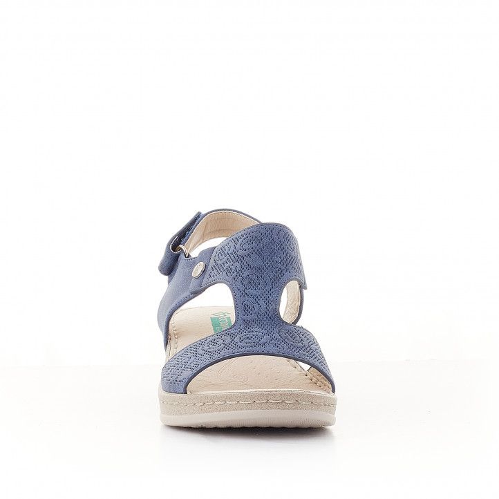 Sandalias cuña Amarpies azules cogidas al tobillo - Querol online
