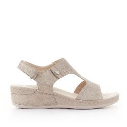 Sandalias cuña Amarpies color beig cogidas al tobillo - Querol online