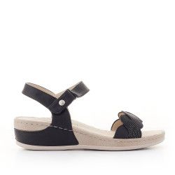 Sandalias cuña Amarpies negras con tira trenzada - Querol online