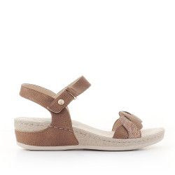 Sandalias cuña Amarpies marrones con tira trenzada - Querol online