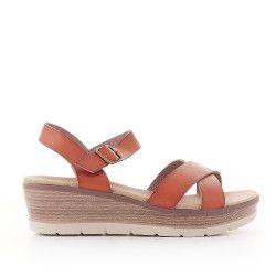 Sandalias cuña Amarpies marrones de varias tiras cruzadas - Querol online
