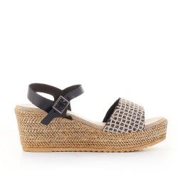 Sandalias cuña Porronet pala textil negro larisa - Querol online