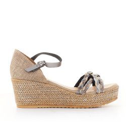 Sandalias cuña Porronet tiras trenzadas plomo lía - Querol online