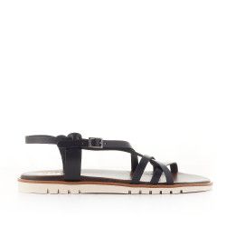Sandalias planas Porronet piel tiras negro pola - Querol online