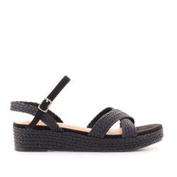 Sandalias cuña D'Angela negras con bandas cruzadas trenzadas - Querol online