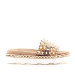 Sandàlies plataformes Alma Blue amb tatxes daurades en pala - Querol online