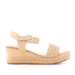 Sandalias cuña MANDARINA con banda frontal de cuerdas - Querol online