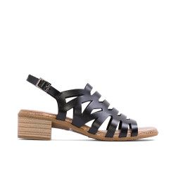 Sandalias tacón Porronet piel negras valerie - Querol online