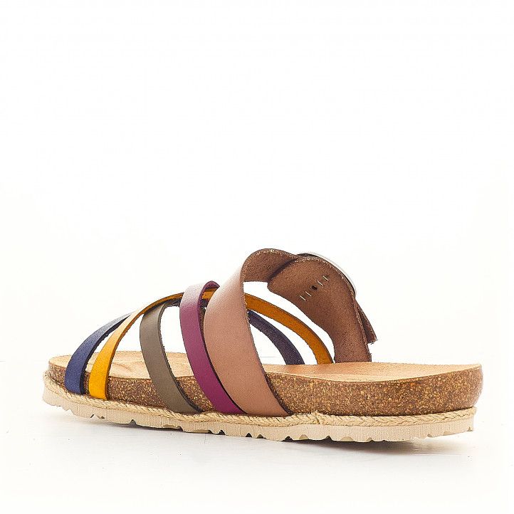 Sandàlies planes Yokono amb sivella y tires de diversos colors - Querol online