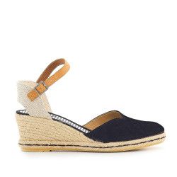 Sandalias cuña MEDITERRANEA negras con plantilla a rayas - Querol online