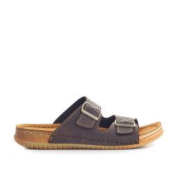 Sandalias In Blu con doble tira y hebilla - Querol online